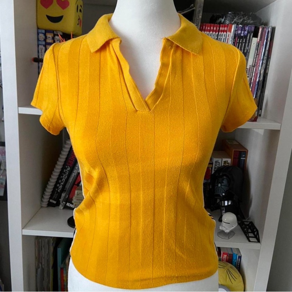 Planet Gold Yellow Short Sleeve Polo Top